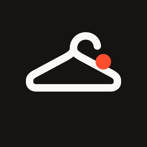 closet app icon — a white coat hanger with an orange dot on black